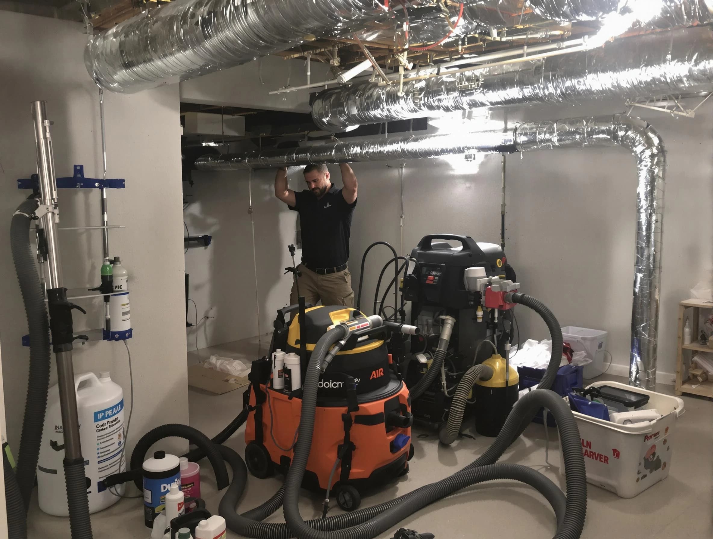 Fairfield Air Duct Cleaning specialist performing professional mold removal from air ducts using safety equipment in Fairfield