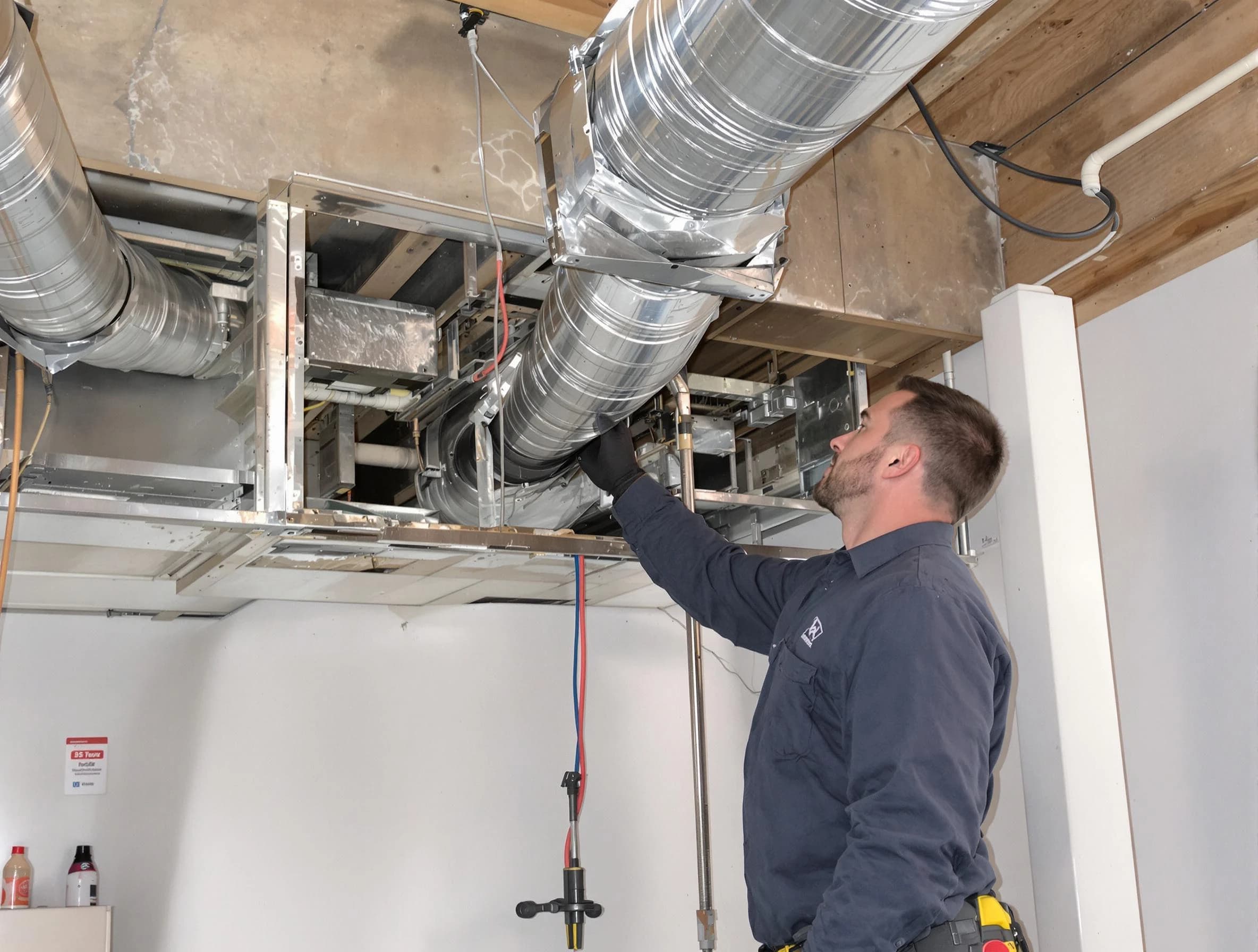 Fairfield Air Duct Cleaning technician performing professional air duct repair using specialized tools in Fairfield