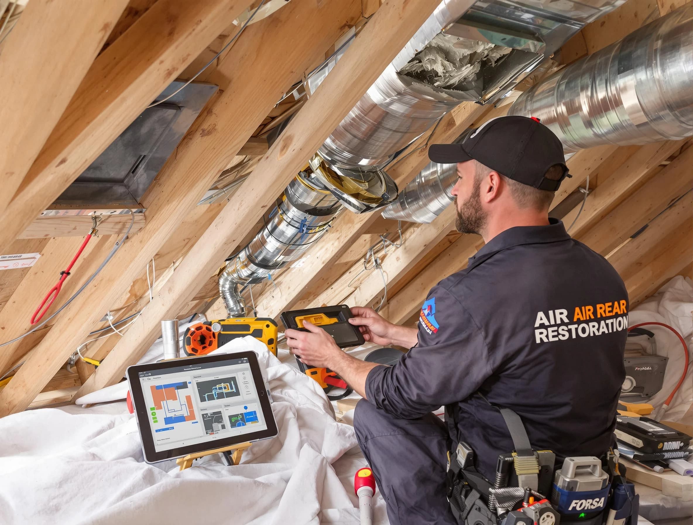 Fairfield Air Duct Cleaning technician performing precise duct repair work in Fairfield