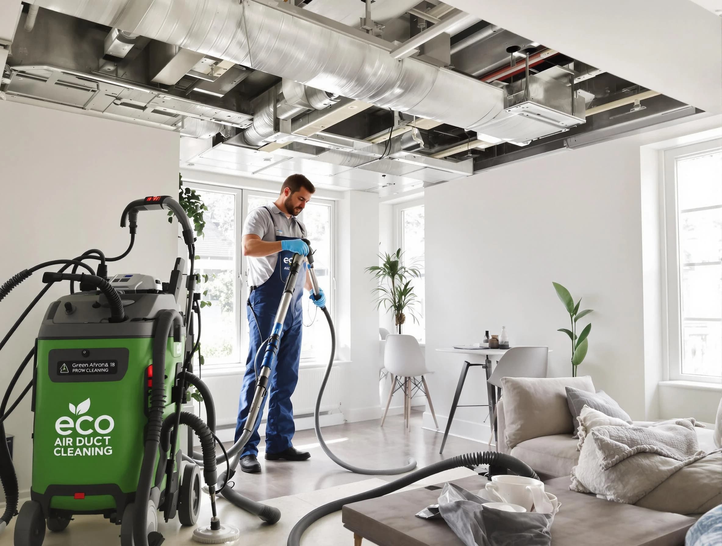 Fairfield Air Duct Cleaning technician performing eco-friendly duct cleaning using sustainable methods in Fairfield