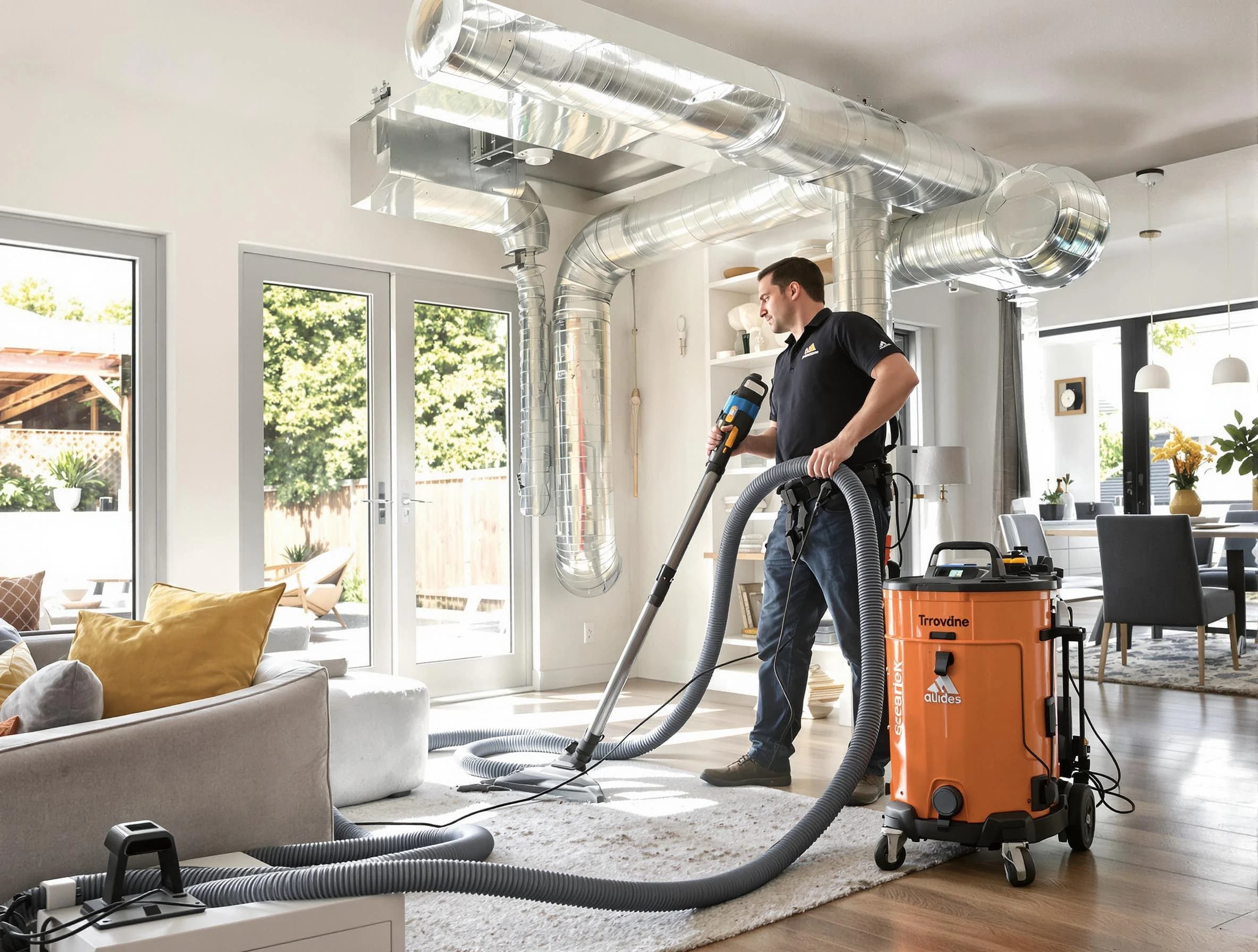 Fairfield Air Duct Cleaning specialist performing thorough residential duct cleaning using advanced equipment in Fairfield