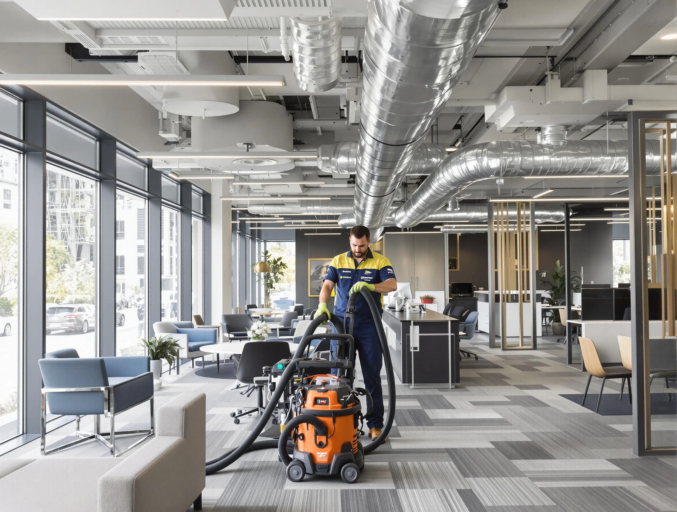 Fairfield Air Duct Cleaning team performing thorough commercial duct cleaning at a Fairfield business center